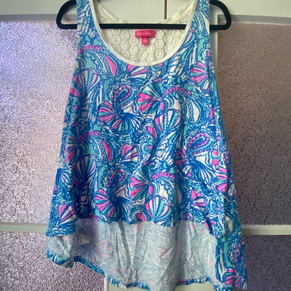 Lilly Pulitzer Blue and Purple Graphic Tank Top